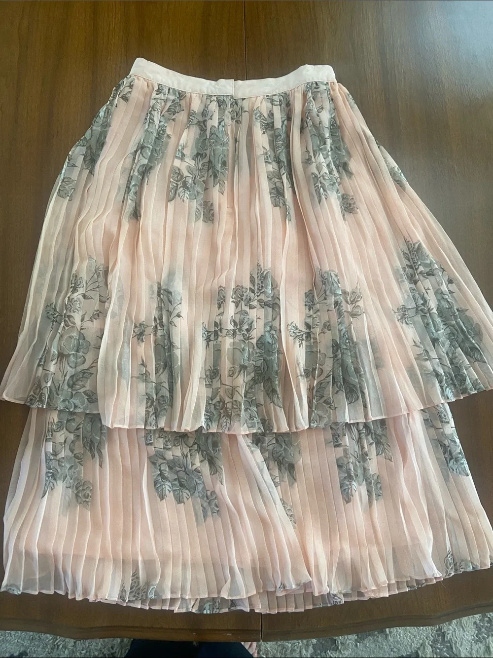 Vintage Silk Pleated Pink Floral Tiered Midi Skirt Romantic Fairycore XS